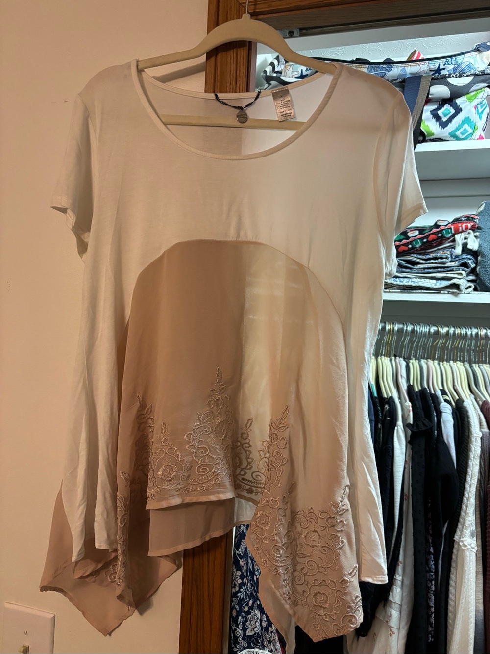 BKE Cream Layered Embroidered Scoop Neck Tunic